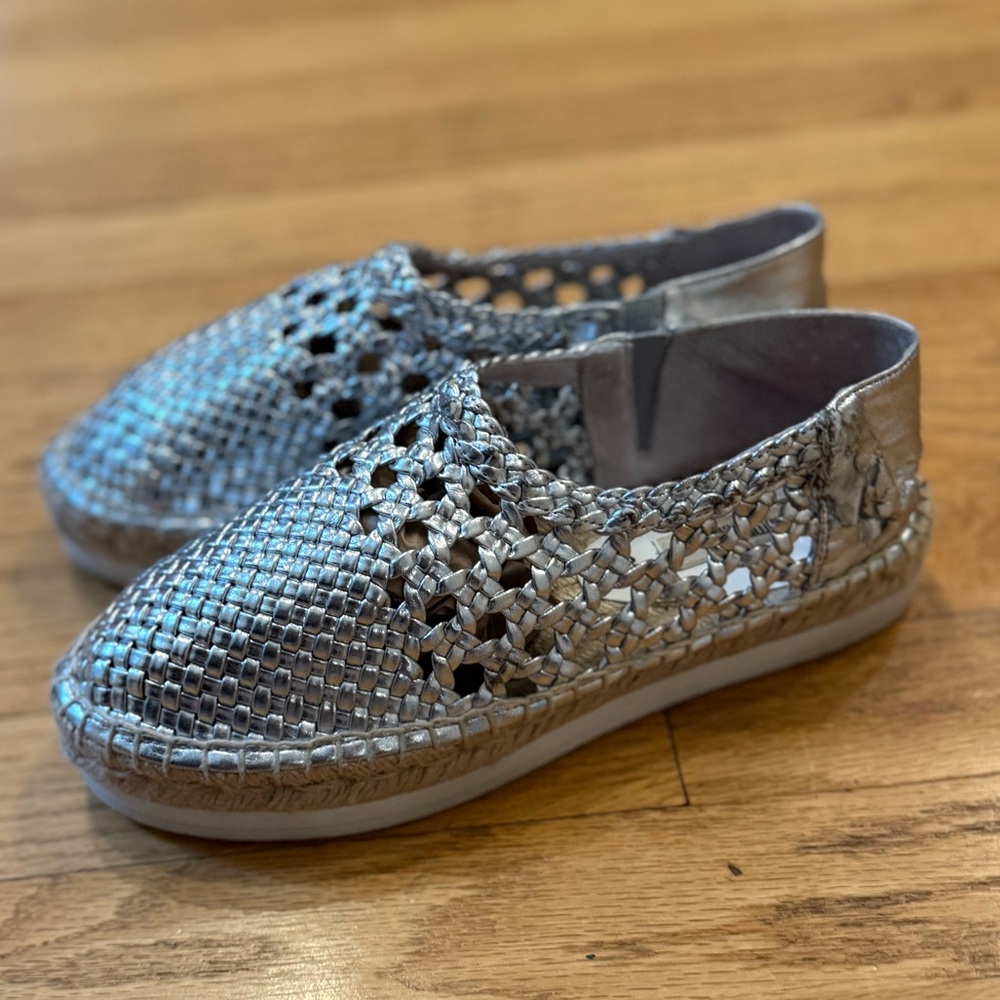SZ 37 Miista London Woven Slip on Silver Espadrilles